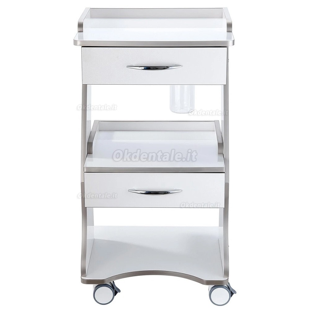 Carrello elettrificato odontoiatrico Dentech con contenitore bottiglie d'acqua e armadietto portaoggetti